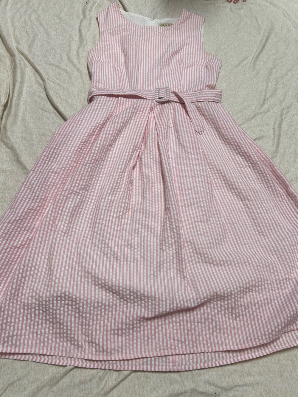 Lindy Bop Pink and White 50s Style Belted Dress Seersucker Pastel Retro Feminine